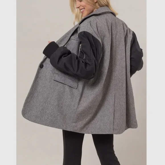Fabulous Herringbone Mixed Media Coat