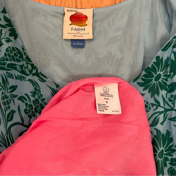 Farm Rio Anthropologie Cut Out Maxi Small Orange Pink Blue Lined Long Sleeves