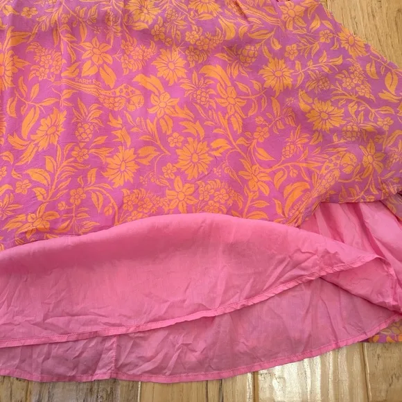 Farm Rio Anthropologie Cut Out Maxi Small Orange Pink Blue Lined Long Sleeves