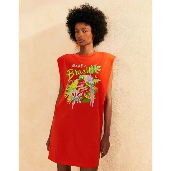 Farm Rio Brasil Red Organic Cotton Sleeveless Mini T-Shirt Dress