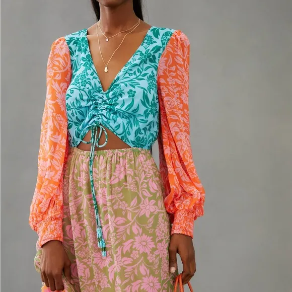 FARM Rio Cut Out Maxi Dress Anthropologie Floral Boho Patchwork Bright Small