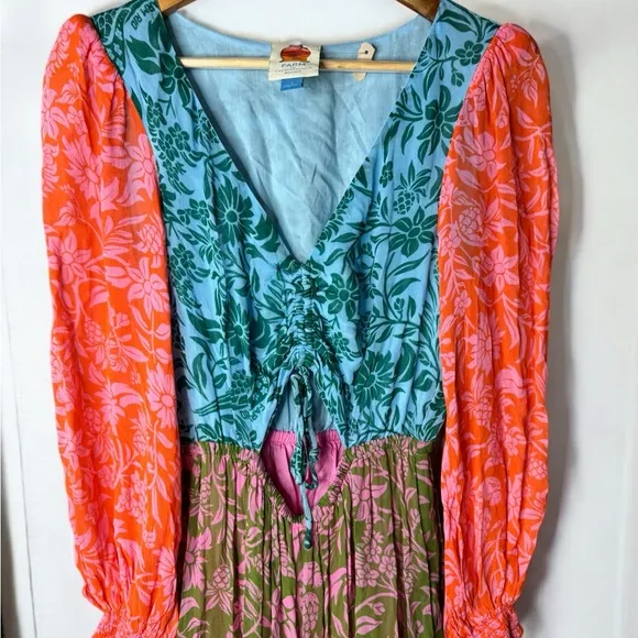 FARM Rio Cut Out Maxi Dress Anthropologie Floral Boho Patchwork Bright Small