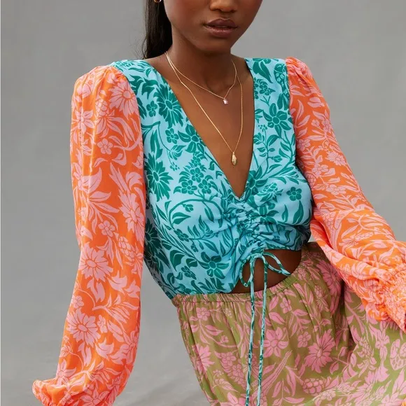 FARM Rio Cut Out Maxi Dress Anthropologie Floral Boho Patchwork Bright Small