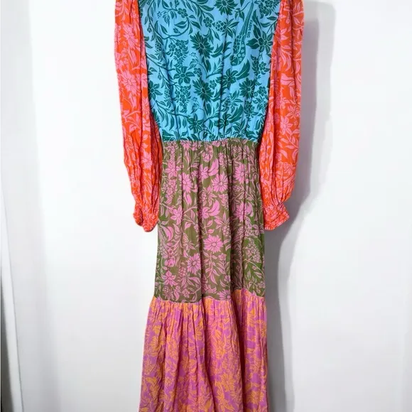 FARM Rio Cut Out Maxi Dress Anthropologie Floral Boho Patchwork Bright Small