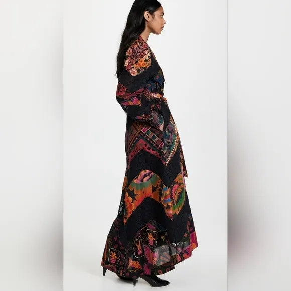 Farm Rio Mixed Black Prints Lace Ankle Dress - No sash - NWOT