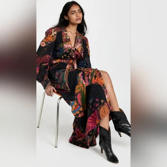 Farm Rio Mixed Black Prints Lace Ankle Dress - No sash - NWOT