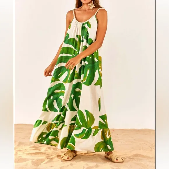 FARM RIOLinen Blend Monstera Maxi Dress