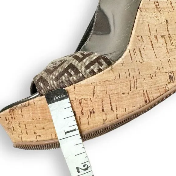 Fendi Metallic/Brown Zucca Canvas &amp; Patent Leather Wedge Sandals Women’s Size 40
