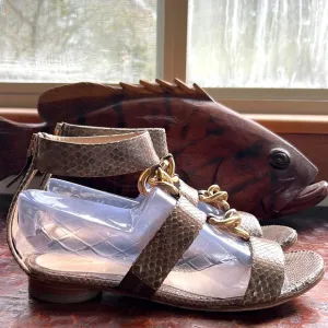 Fendi Snakeskin Flats with ankle strap, metal embellishments and vibram soles