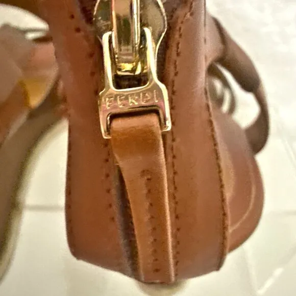 Fendi Wedge Cross Strap Sandal - Leather and canvas with zip back -sz 41 (US 11)