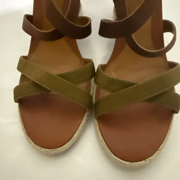 Fendi Wedge Cross Strap Sandal - Leather and canvas with zip back -sz 41 (US 11)