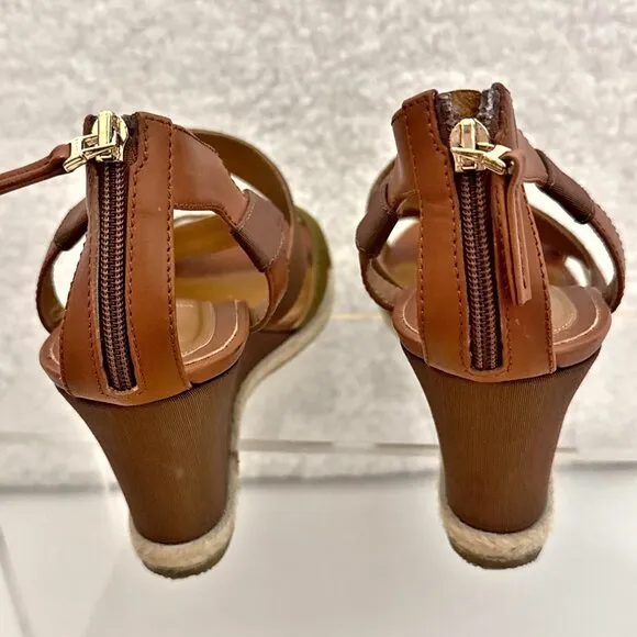 Fendi Wedge Cross Strap Sandal - Leather and canvas with zip back -sz 41 (US 11)