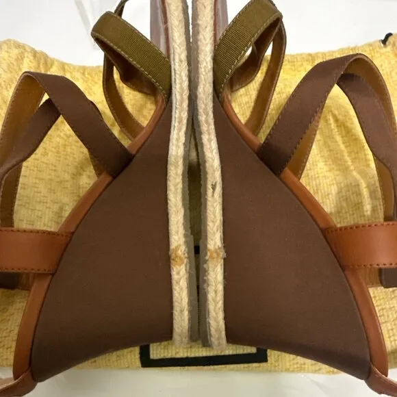 Fendi Wedge Cross Strap Sandal - Leather and canvas with zip back -sz 41 (US 11)