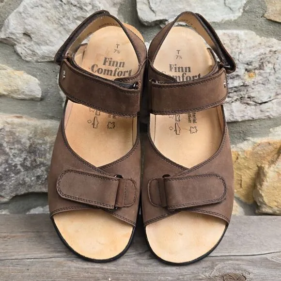 Finn Comfort Brown Leather Sandals Men's Size 10 adjustable straps Jesus