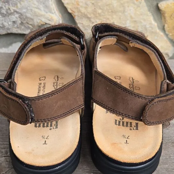 Finn Comfort Brown Leather Sandals Men's Size 10 adjustable straps Jesus
