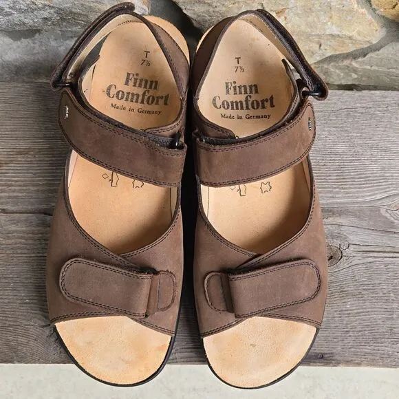 Finn Comfort Brown Leather Sandals Men's Size 10 adjustable straps Jesus