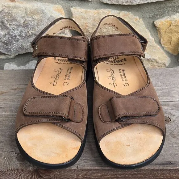 Finn Comfort Brown Leather Sandals Men's Size 10 adjustable straps Jesus