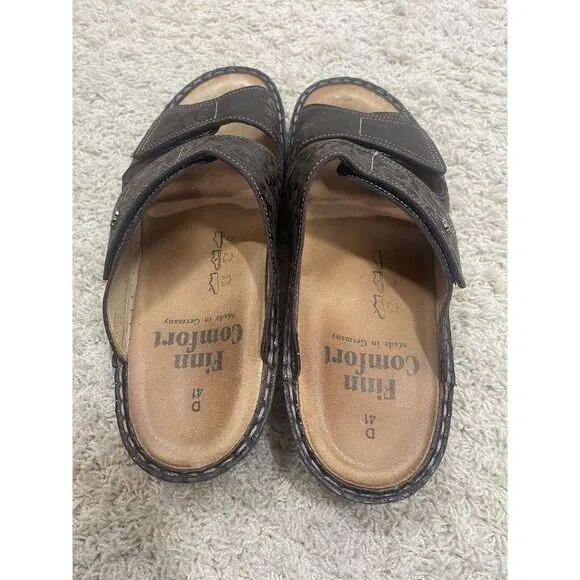 Finn Comfort Jamaica Women's Brown Leather Strappy Sandals Hook&amp;Loop Sz 10 Or 41