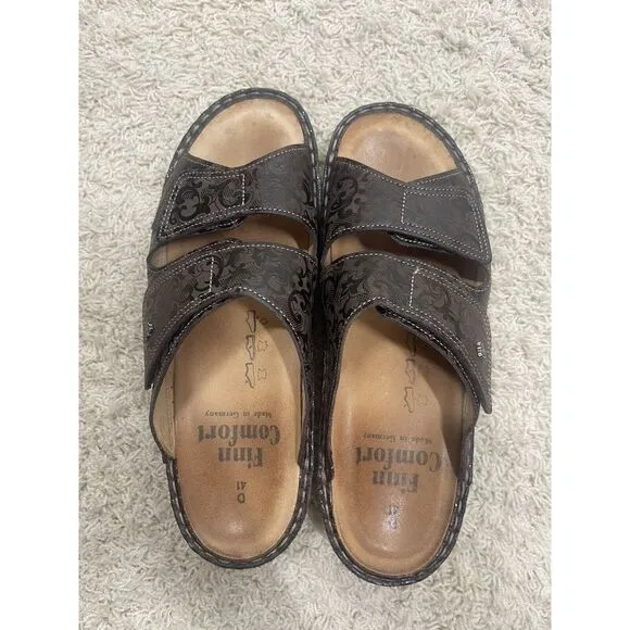 Finn Comfort Jamaica Women's Brown Leather Strappy Sandals Hook&amp;Loop Sz 10 Or 41