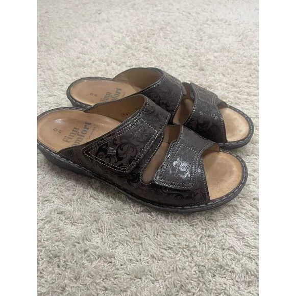 Finn Comfort Jamaica Women's Brown Leather Strappy Sandals Hook&amp;Loop Sz 10 Or 41