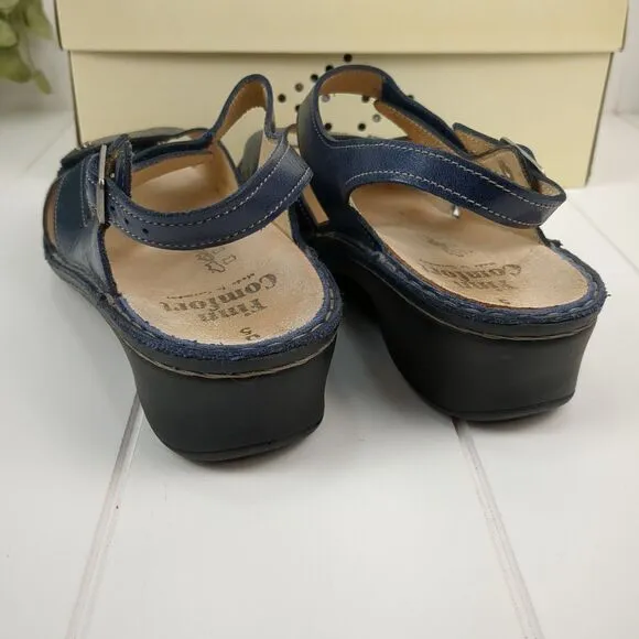 Finn Comfort Santorin Navy Leather Sandals Size 7.5 D Strappy