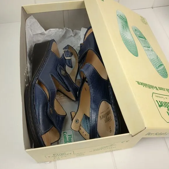 Finn Comfort Santorin Navy Leather Sandals Size 7.5 D Strappy