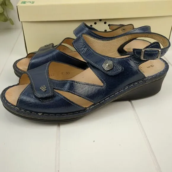 Finn Comfort Santorin Navy Leather Sandals Size 7.5 D Strappy