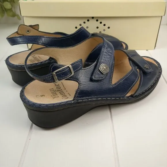 Finn Comfort Santorin Navy Leather Sandals Size 7.5 D Strappy