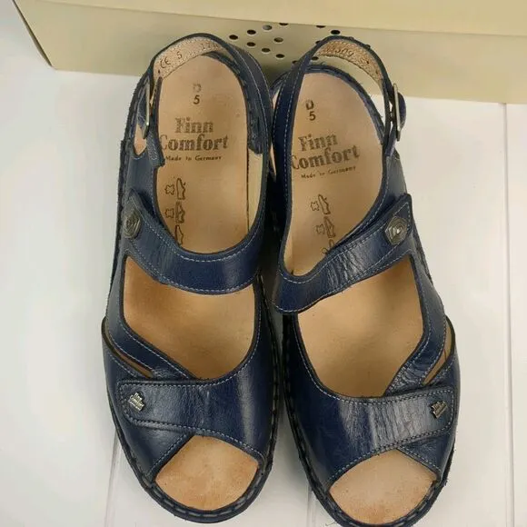 Finn Comfort Santorin Navy Leather Sandals Size 7.5 D Strappy