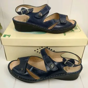 Finn Comfort Santorin Navy Leather Sandals Size 7.5 D Strappy