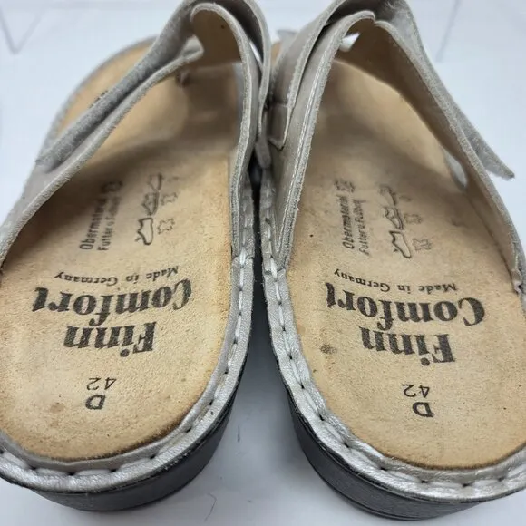 Finn Comfort Wichita Sandals Women 42D / 11 Wedge Slip On Thong Leather Metallic
