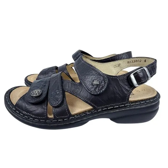 Finn Comfort Women's Gomera-S Black Leather German Sandals Size EU 37, US 6.5