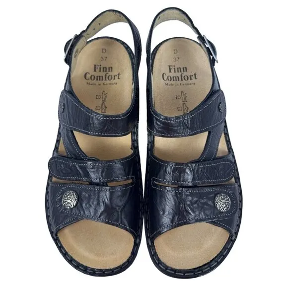 Finn Comfort Women's Gomera-S Black Leather German Sandals Size EU 37, US 6.5