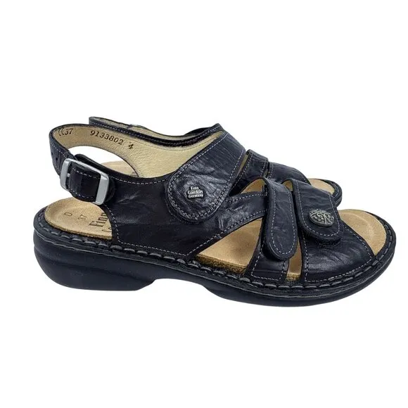 Finn Comfort Women's Gomera-S Black Leather German Sandals Size EU 37, US 6.5