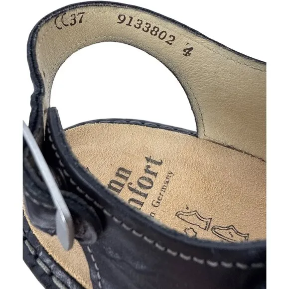 Finn Comfort Women's Gomera-S Black Leather German Sandals Size EU 37, US 6.5