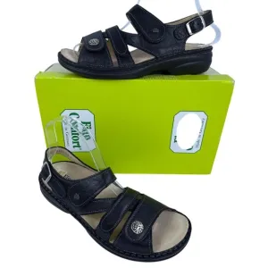 Finn Comfort Women's Gomera-S Black Leather German Sandals Size EU 39, US 8