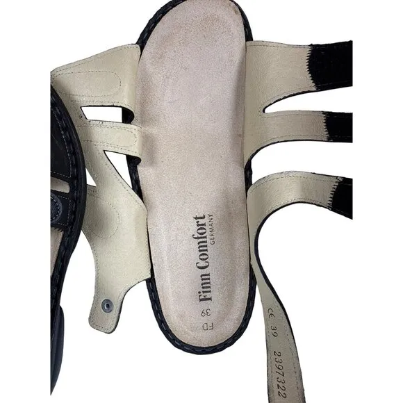 Finn Comfort Women's Gomera-S Black Leather German Sandals Size EU 39, US 8