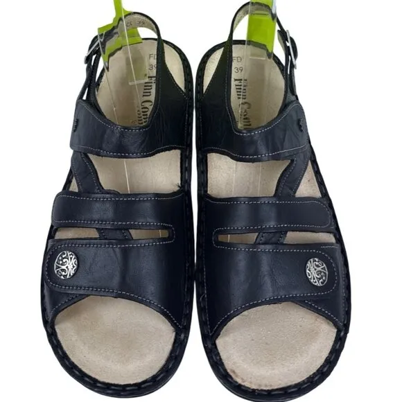 Finn Comfort Women's Gomera-S Black Leather German Sandals Size EU 39, US 8