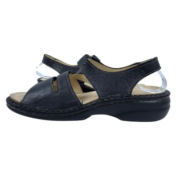 Finn Comfort Women's Gomera-S Black Leather German Sandals Size EU 39, US 8