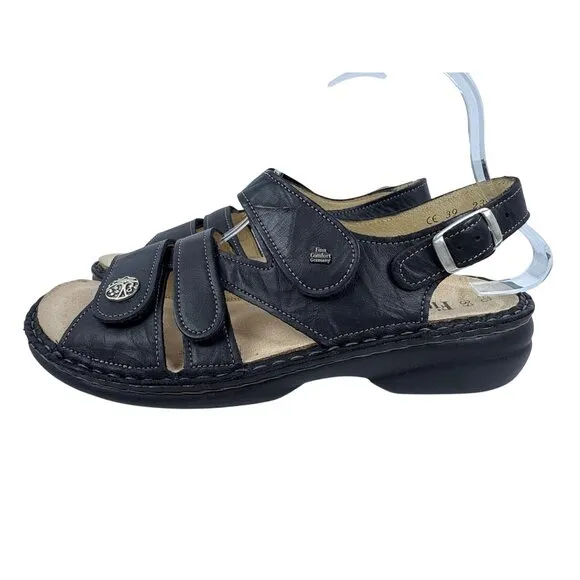 Finn Comfort Women's Gomera-S Black Leather German Sandals Size EU 39, US 8