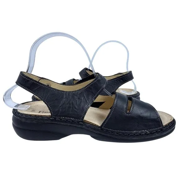 Finn Comfort Women's Gomera-S Black Leather German Sandals Size EU 39, US 8