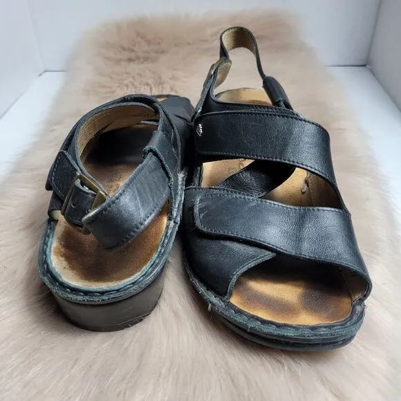 Finn Comfort Jersey Black Leather Slingback Sandals