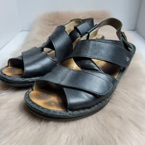 Finn Comfort Jersey Black Leather Slingback Sandals