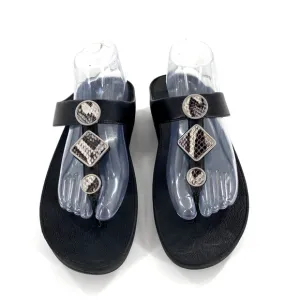 Fit Flop Leia Glitz Black Leather Snakeskin Print ToePost Platform Sandals Sz 10