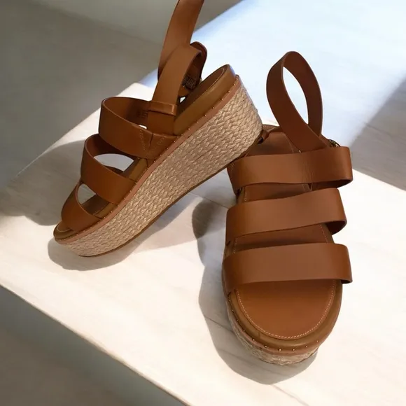FitFlop Eloise Leather Studded Platform Sandals - Size 10