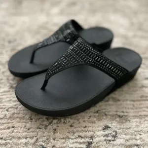 FitFlop Incastone Black Thong Sandals Bling Size 8 Comfort Casual wedge