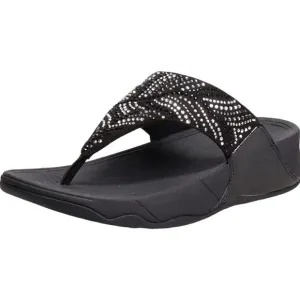 FitFlop Lulu Crystal Feather Patten Leather Toe-Posts Wedge Sandal | 8