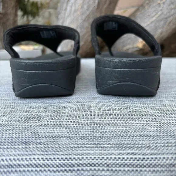 FITFLOP Shimma Wedge Glitter Sandal Black Size 9 Comfort Shoe