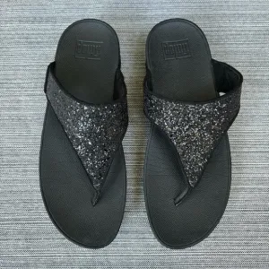 FITFLOP Shimma Wedge Glitter Sandal Black Size 9 Comfort Shoe
