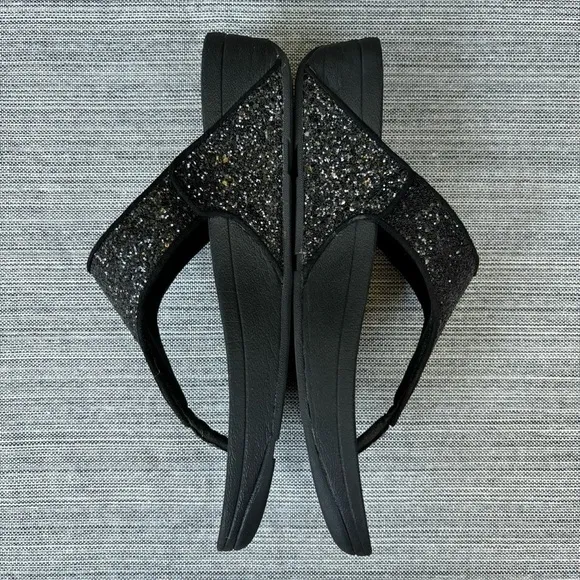 FITFLOP Shimma Wedge Glitter Sandal Black Size 9 Comfort Shoe